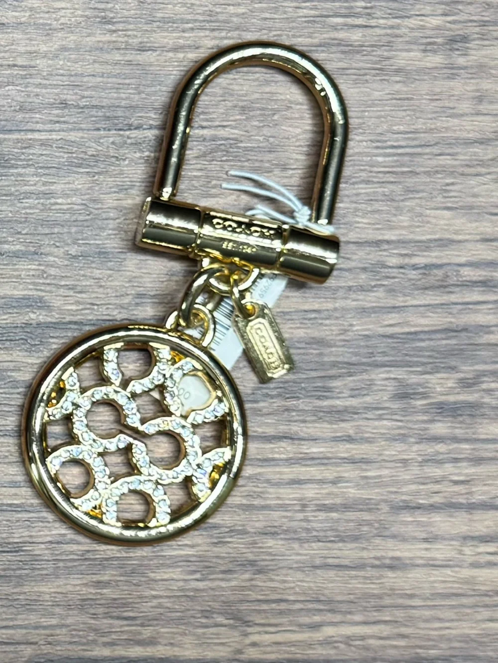 Coach Gold Tone Signature Logo Circle Keychain Bag Charm